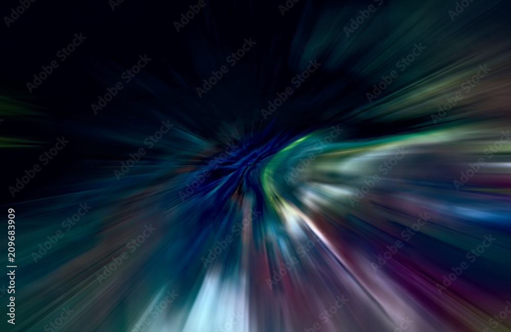 Acceleration speed motion, Light and stripes moving fast over dark background