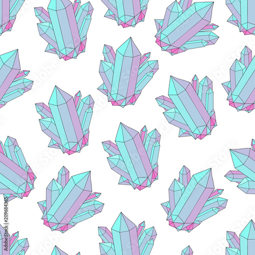 Pastel colored, hand drawn simple minerals, precious stones, crystals vector seamless pattern.