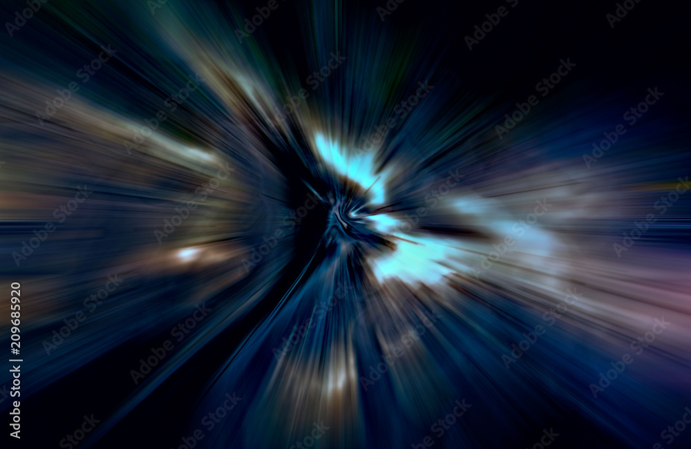 Obraz premium Acceleration speed motion, Light and stripes moving fast over dark background