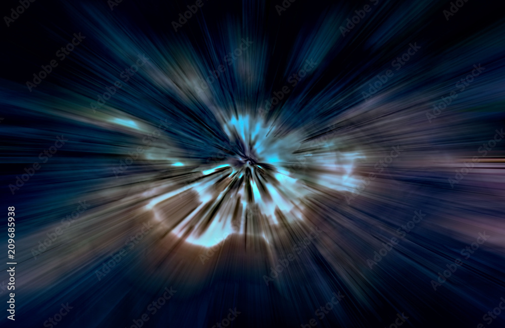 Fototapeta premium Acceleration speed motion, Light and stripes moving fast over dark background