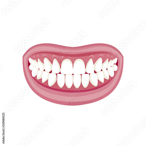Dentist, orthodontist. Vector illustration. Braces on teeth. open mouth. White background. 