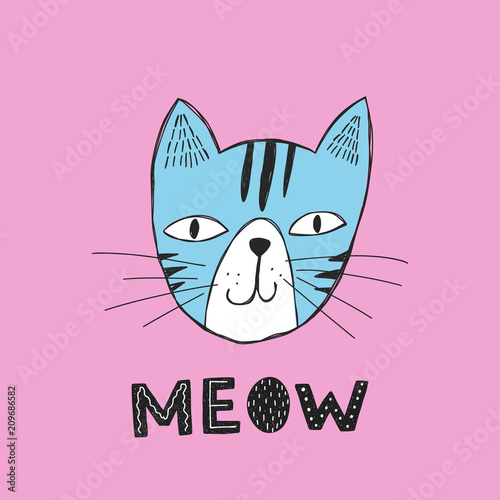 Vector poster with hand drawn funny cat.