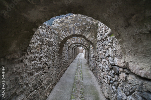  Ancient street of medieval village of Villefranche-de-Conflent, France.