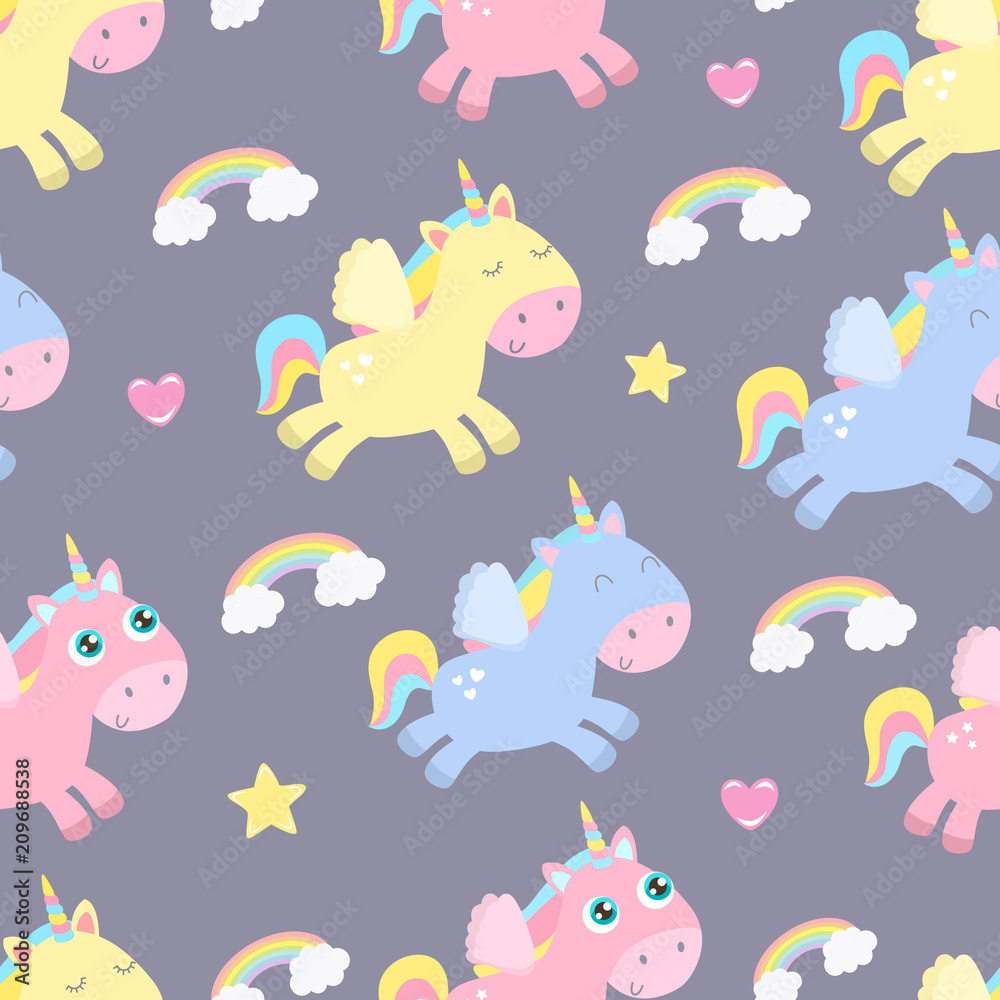 Cute unicorn seamless background. Flat design. Cute unicorn seamless background. Flat design.