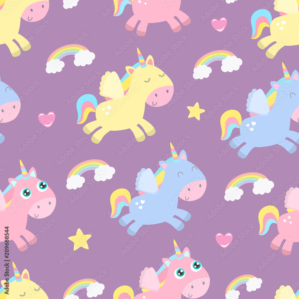 Cute unicorn seamless background. Flat design. Cute unicorn seamless background. Flat design.