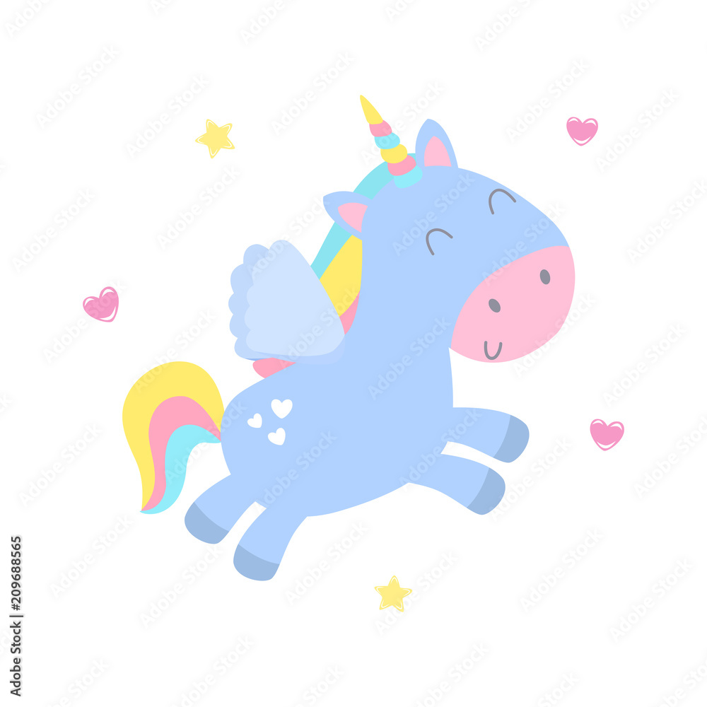 Cute unicorn, pegas vector illustration