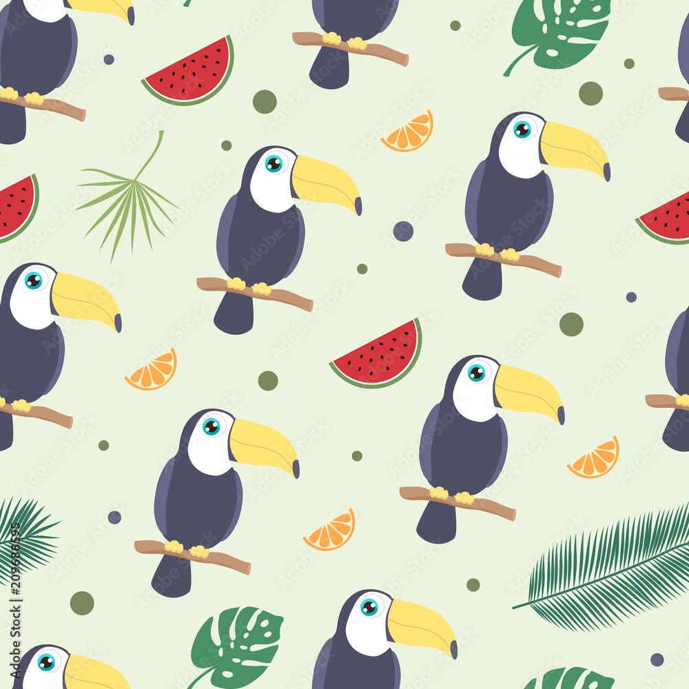 Fototapeta premium Toucan tropical seamless background.