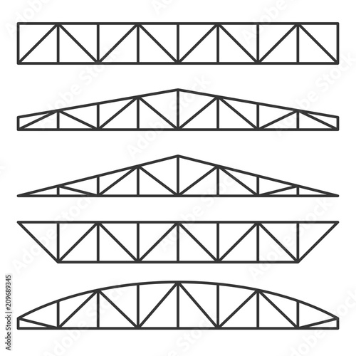 Roof Metal Trusses Constructions Set on White Background. Vector