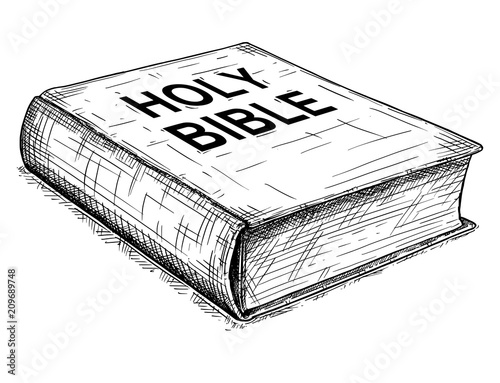 Vector artistic pen and ink conceptual drawing illustration of Holy Bible closed book.