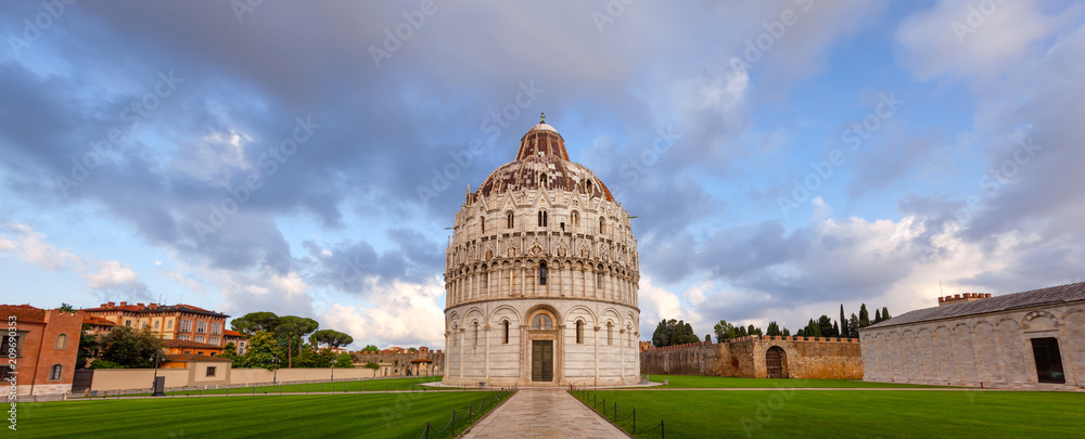 Campo dei Miracoli - Piazza del Duomo panorama with Baptistery Pisa Tuscany Italy
