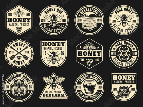 Beekeeping and honey vector collection of badges