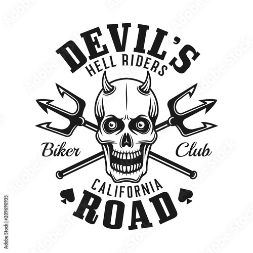 Devil skull and tridents biker club vector emblem