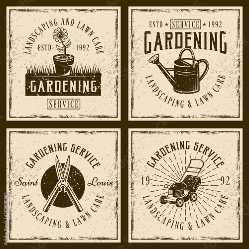 Gardening service four vector vintage emblems