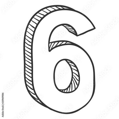 Vector Hand DrawnSketch Illustration - Number Six