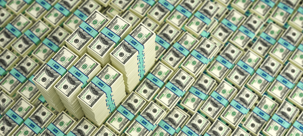 Millions of Dollars - Piles of 100 Dollar bills - 3D Rendering 