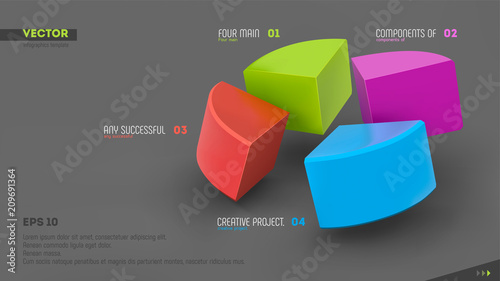 3d vector infographic banner with four color sectors and place for your text. Eps10.