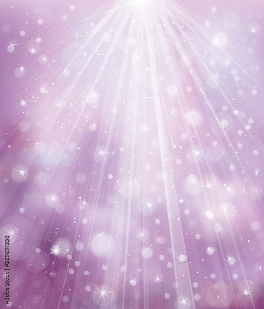 Fototapeta Vector violet, sparkle background with rays, lights and stars.