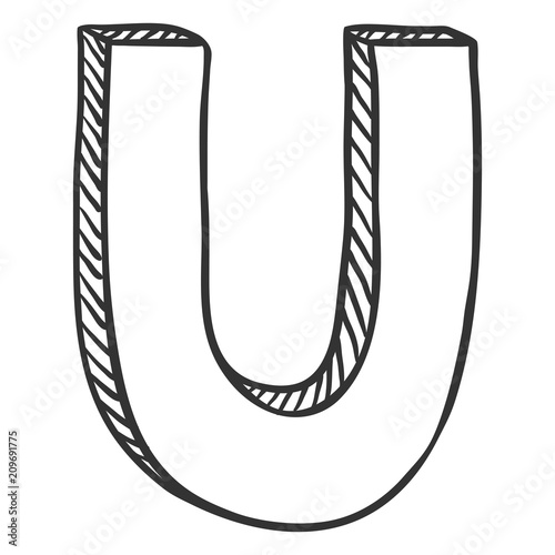 Vector Single Doodle Sketch Illustration - The Letter U
