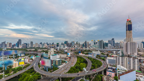 Bangkok City with curve express way and skyline skyscraper, Bangkok cityscape, Thailand. photo