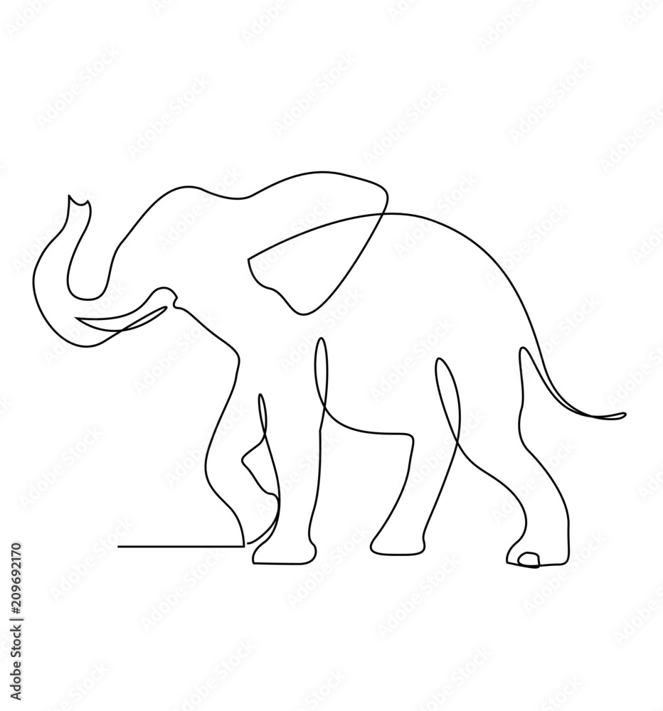 Continuous Line Sketch Elephant