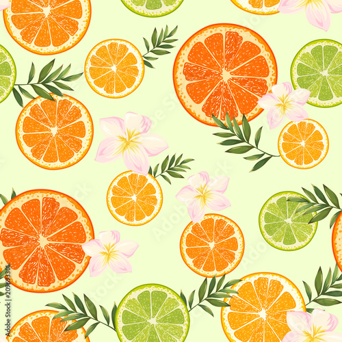 seamless pattern with citrus and flowers