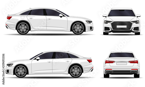 realistic car. sedan. front view; side view; back view.