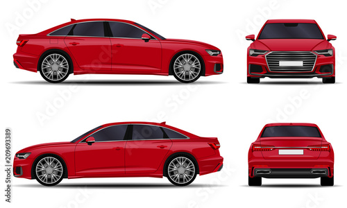 realistic car. sedan. front view; side view; back view.