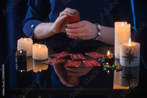 Obraz na plátně divination with cards and candles