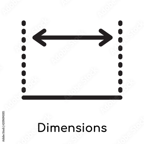 Dimensions icon vector sign and symbol isolated on white background, Dimensions logo concept, outline symbol, linear sign