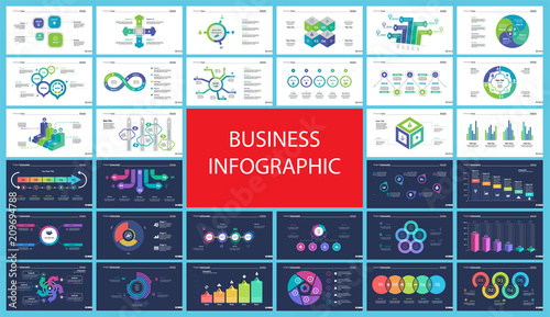 Inforgraphic diagram design set can be used for business project, for annual report, web design. Startup concept. Option chart, process chart, timeline, donut chart, bar graph, percentage diagram