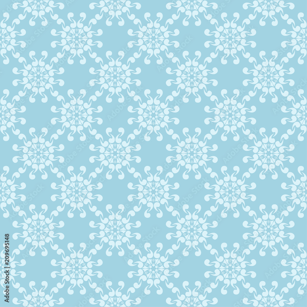 White floral ornament on blue. Seamless pattern White floral ornament on blue. Seamless pattern