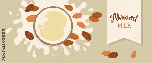 Almond milk splashing effect with almond set.