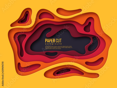 3d paper cut style background. Shapes with shadow in Autumn colors - yellow, orange, burgundy and violet. Design for decoration, business presentation, posters, flyers, prints. Vector.
