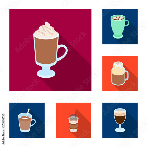 Different kinds of coffee flat icons in set collection for design. Coffee drink vector symbol stock web illustration.