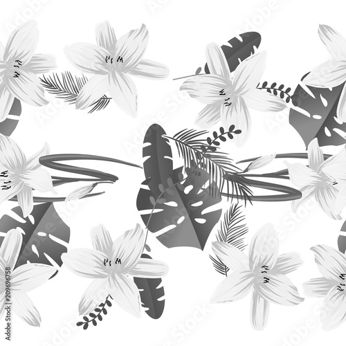 Seamless flower garder liliya pattern. Botany flora decoration. Vector drawing. photo