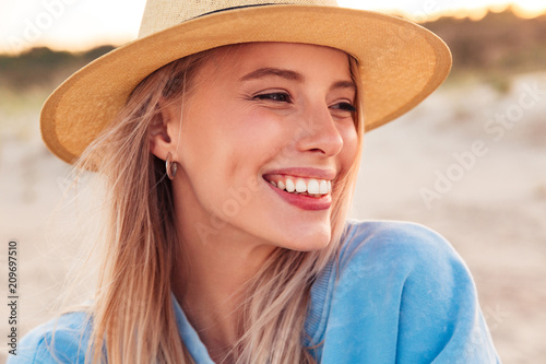 Pretty smiling young emotional caucasian lady