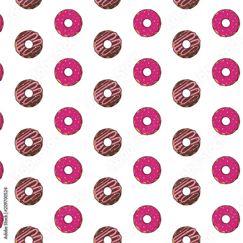 Vector seamless pattern of donuts on a white background photo