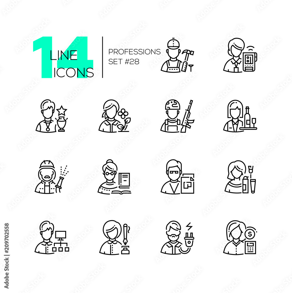 Professions - set of line design style icons Professions - set of line design style icons