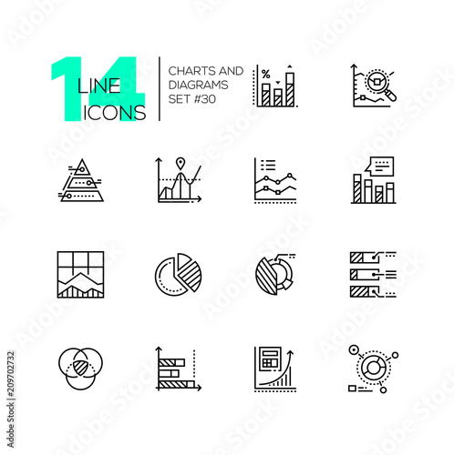 Charts and diagrams - set of line design style icons