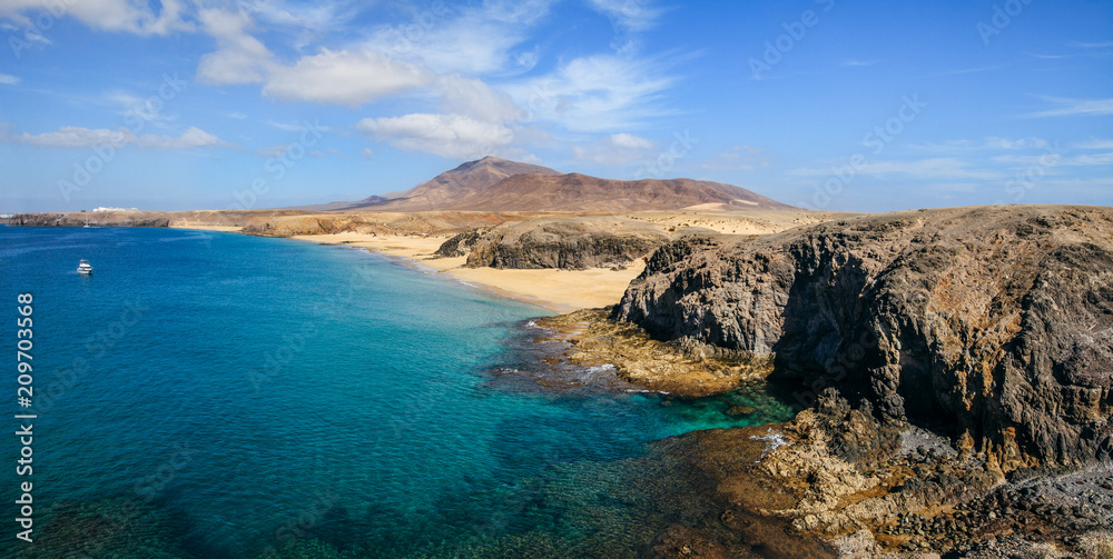Beautiful landscape of famous Papagayo Beach on the Lanzarote Island, Canary, Spain