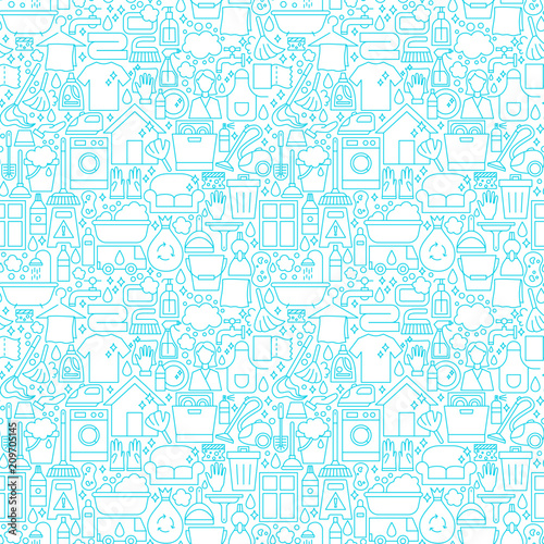 Cleaning White Line Seamless Pattern