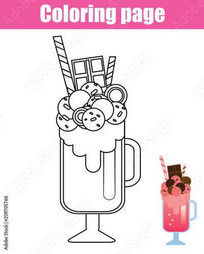 Milkshale coloring page. Educational children game. Drawing printable activity for kids, toddlers