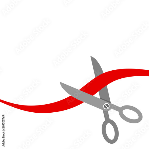 Scissors cut the red ribbon. Isolated. Flat design style. Stock vector illustration