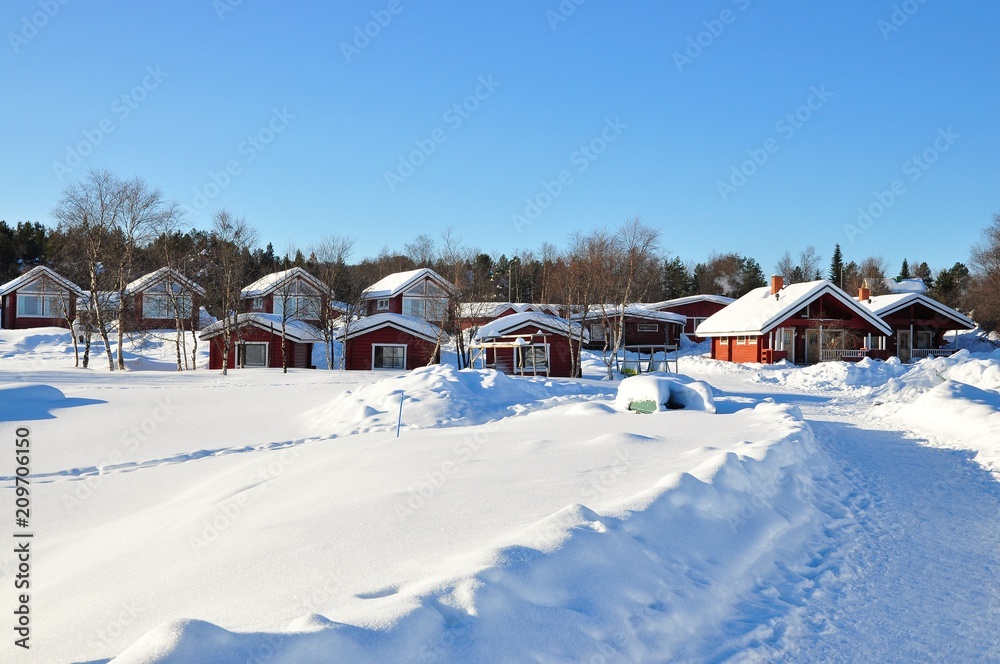 Cabins and snow in the North pole