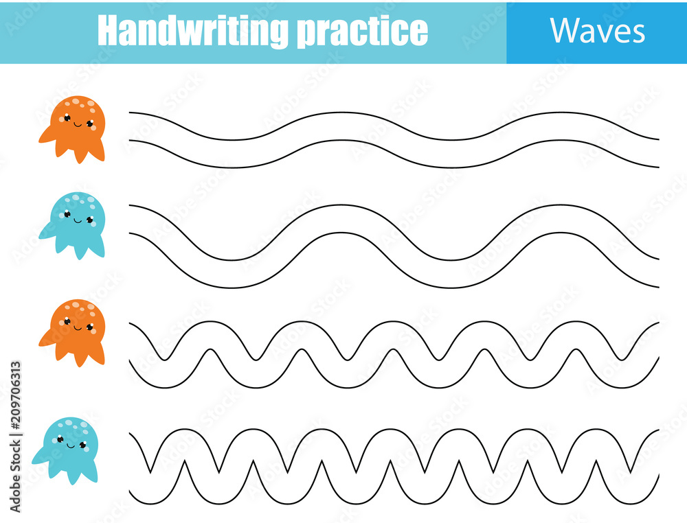 Handwriting Practice Sheet. Educational Children Game, Printable Worksheet  for Kids. Writing Training, Tracing Lines. Stock Vector - Illustration of  elementary, handwriting: 106195431