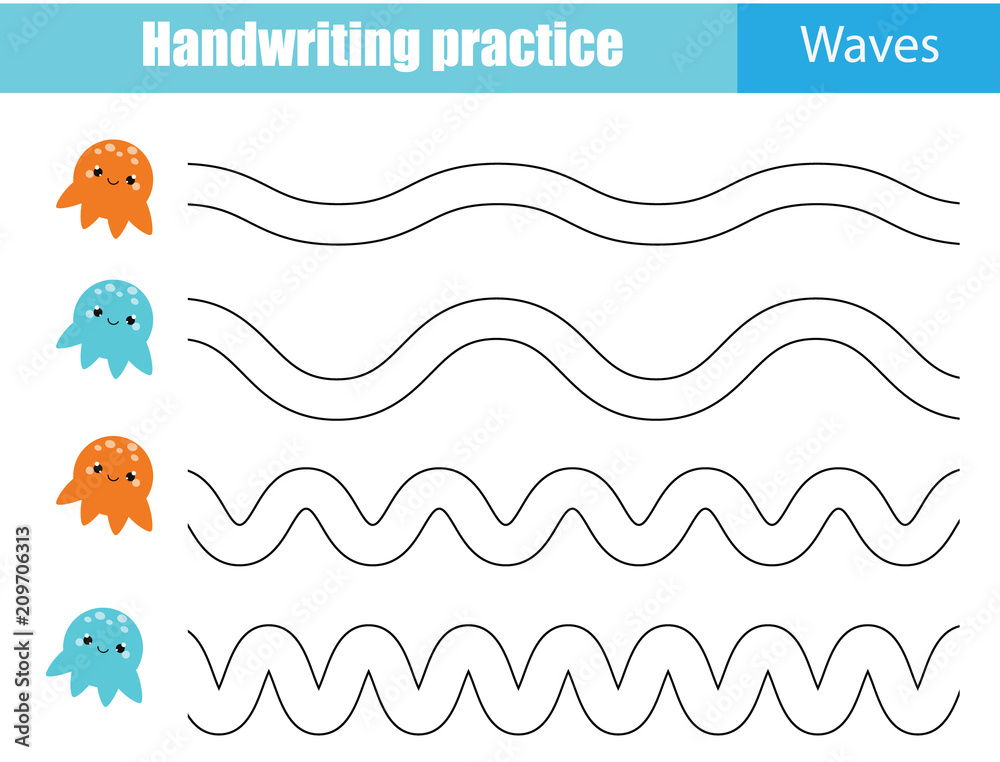 Handwriting Practice Sheet. Educational Children Game, Printable Worksheet  for Kids. Writing Training Printable Worksheet. Wavy Sh Stock Vector -  Illustration of homework, connect: 101961175