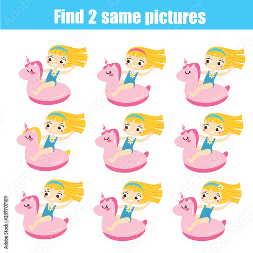 Find the differences educational children game with answer. Summer holidays theme