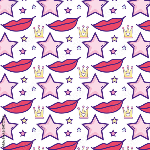 lips and sparkly star with crown background