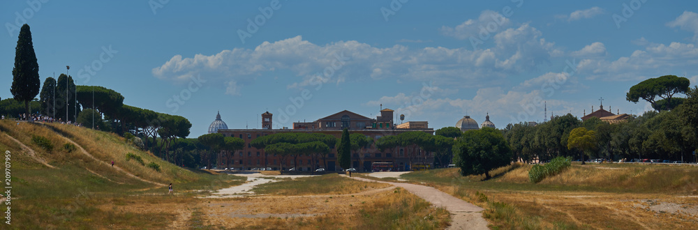 Ancient Rome. Panoramic view of Roman hills. Turistic place.