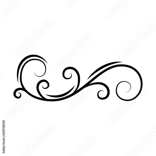 Calligraphic decorative swirl. Flourish scroll, floral wave. PAge divider, filigree border. Book decor. Greeting card, Wedding invitation design. Vector.